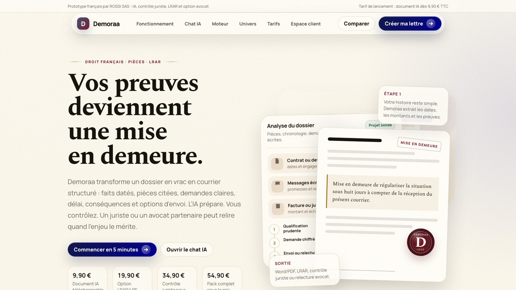 Demoraa prototype français IA pour documents et preuves