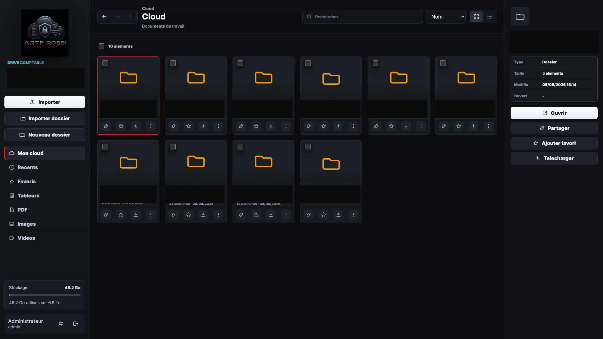 Cloud privé sur mesure avec dossiers client masqués